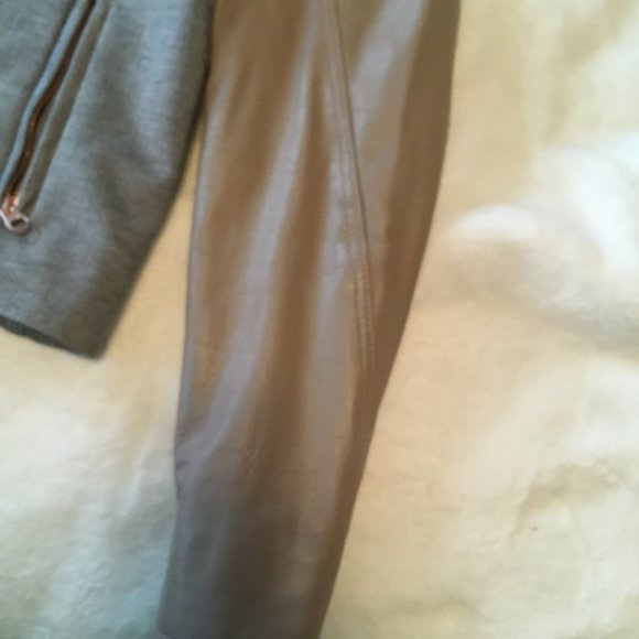 Ted Baker Beyty Grey blazer jacket zip up with tan brown leather sleeves size 1 - Picture 6 of 16